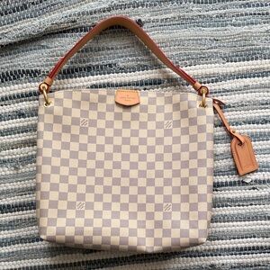 Louis Vuitton Checkered Cream and Tan Shoulder Bag